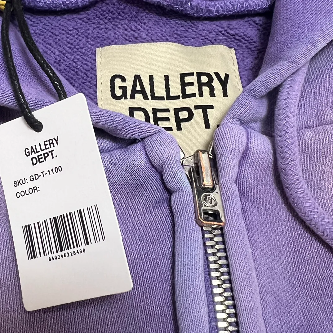 The same style as the owner GALLERY DEPT. FRENCH ZIP HOODIE water corrugated French zipper hole hoodie, sun washed purple, washed purple S-XL, ready-to-wear dyeing, hand-stitched and heavy-weighted, faded, super-heavy washing, hand-hanging holes, bone edges turned white, molded and customized with G LOGO zipper